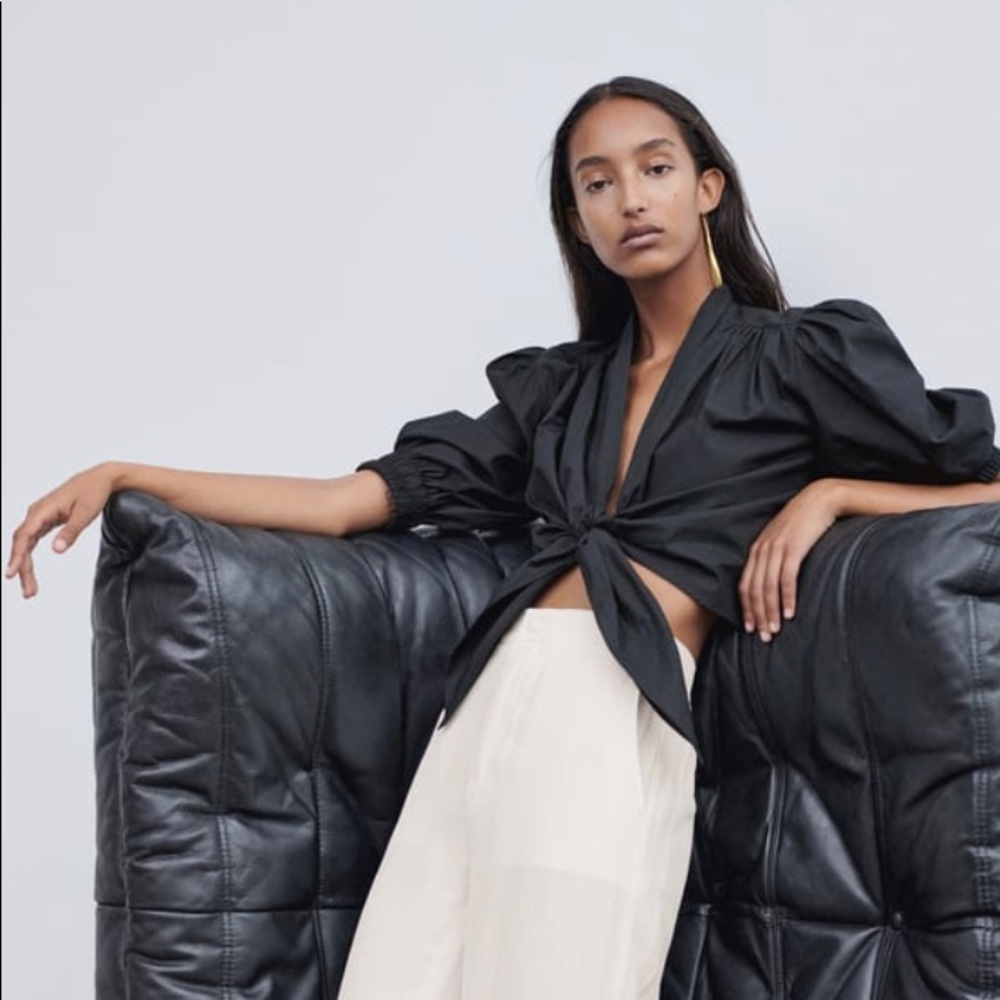 Zara black stretch poplin top size XS